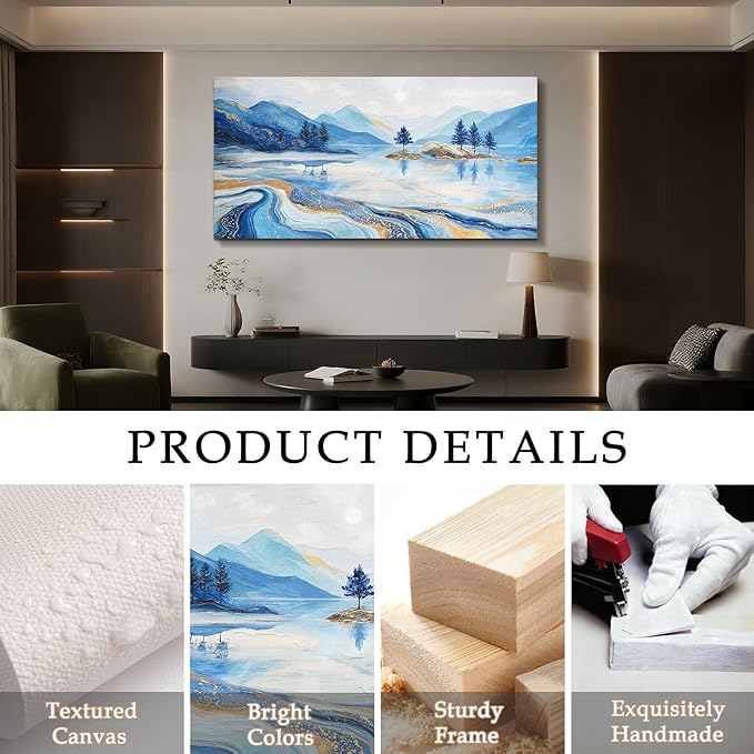 SERIMINO Extra Large Wall Art, Blue Wall Art, Mountain Wall Decor, Abstract Lake Landscape Prints Decoration, Modern Nature Aesthetic Pictures for Living Room Bedroom Dining Room Hotel House 29"x57"