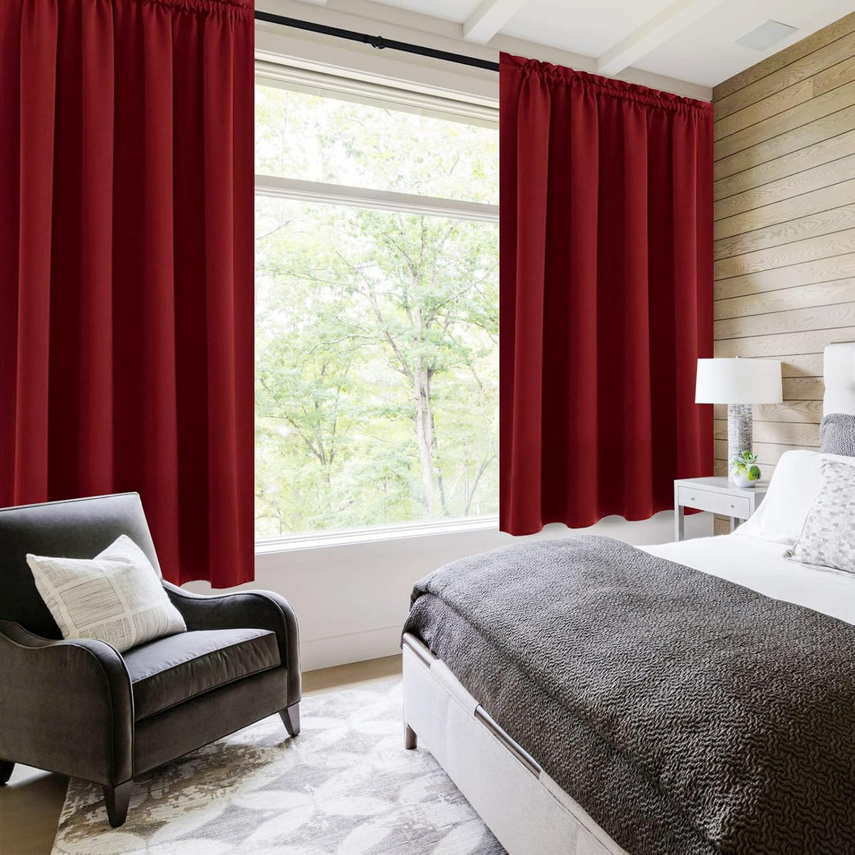 DWCN Burgundy Room Darkening Blackout Curtains - Thermal Insulated Privacy Energy Saving Window Curtain Drapes 52 x 63 inch Length, Set of 2 Bedroom Living Room Curtains