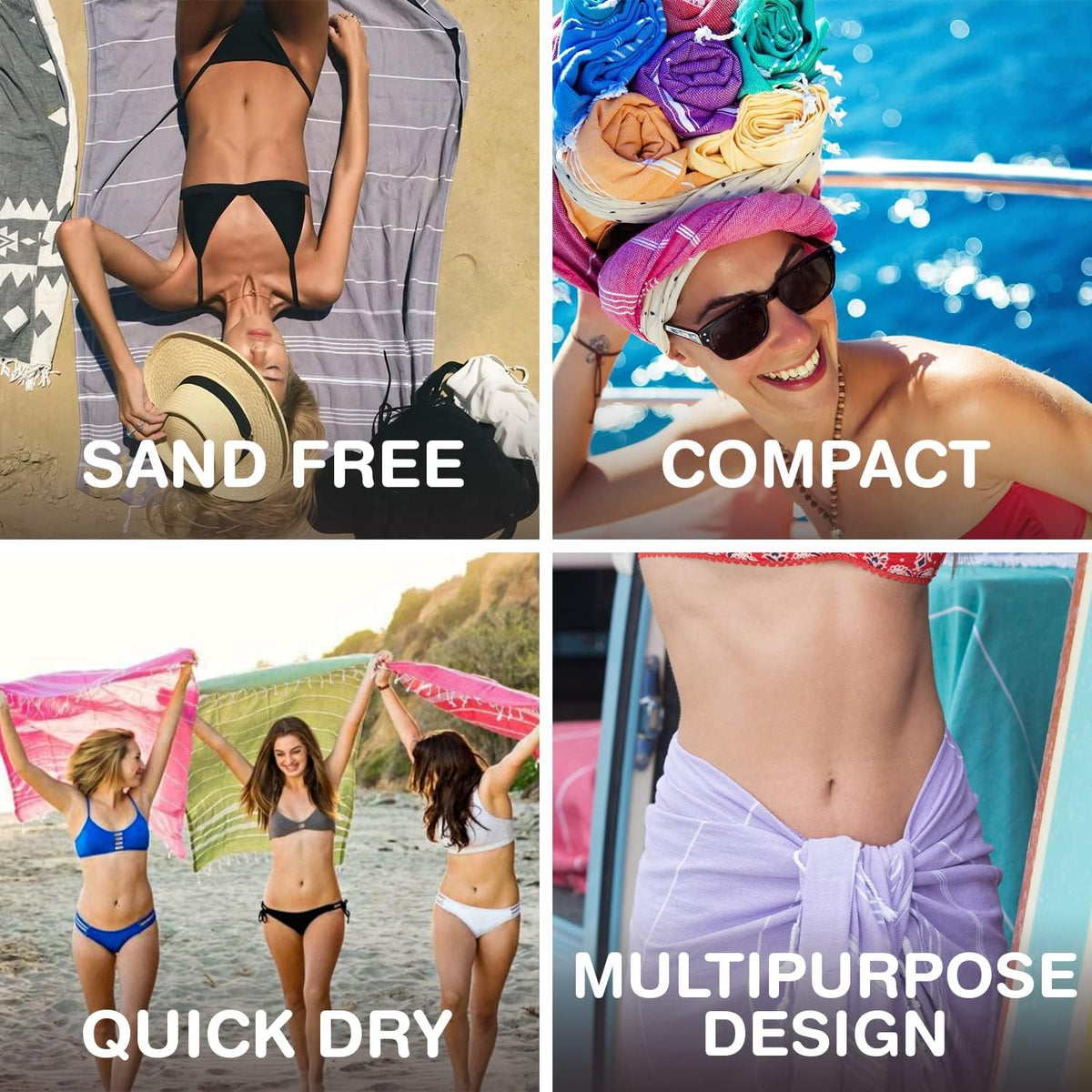 Turkish Beach Towel Oversized 39x71 Set of 6 | 100% Cotton Turkish Bath Towels Sand Free Quick Dry Towel Extra Large Pool Towels Lightweight Travel Towel for Adults