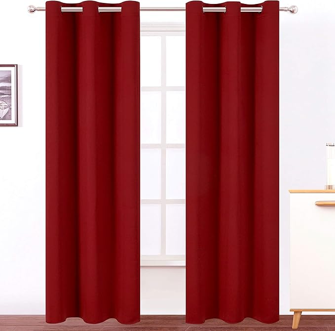 LEMOMO Red Thermal Blackout Curtains/38 x 84 Inch/Set of 2 Panels Room