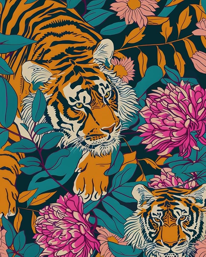 BOKEBEVE Tiger Wallpaper Peel and Stick Vintage Floral Contact Paper Retro Boho