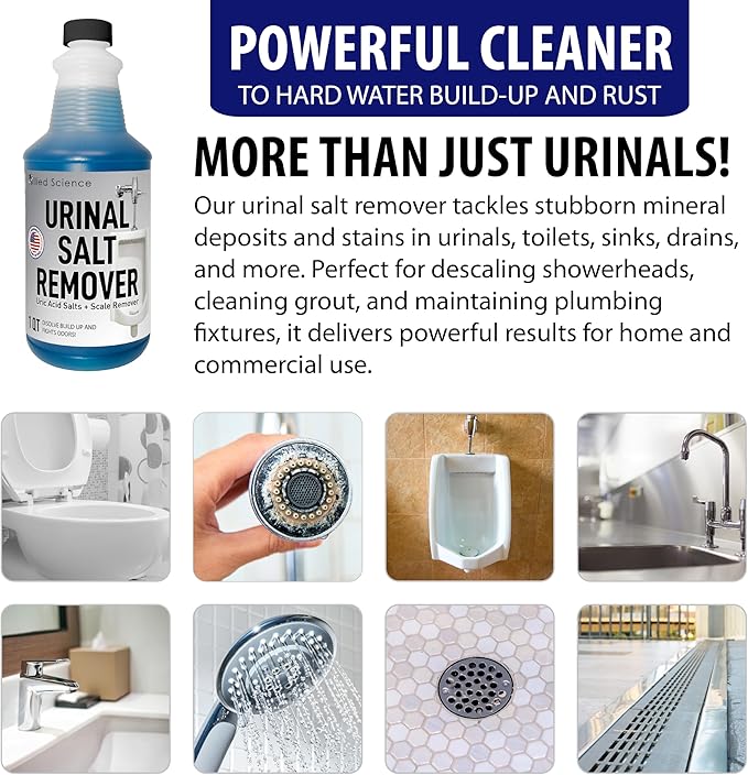 Urinal Salt, Calcium and Mineral Scale Remover - Eliminates Urine Odor, Destroys Uric Acid Salt, Deposit Buildup - 32 FL OZ, 4 BOTTLES