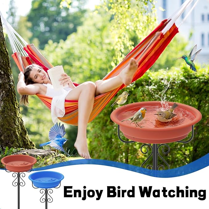 Bird Bath for Outside, 40In Freestanding Birdbaths & Birdfeeder with Removable Bowl, Stable Metal Stake for Outdoors Garden Patio Yard Lawn Decor (Brown)