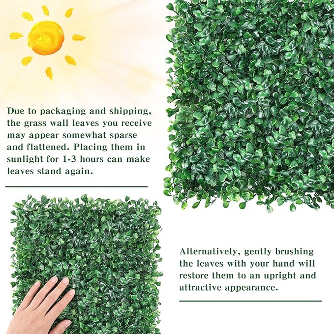 CEWOR 10"x10" Artificial Grass Wall Panels, UV Resistant & Anti-Fade Greenery
