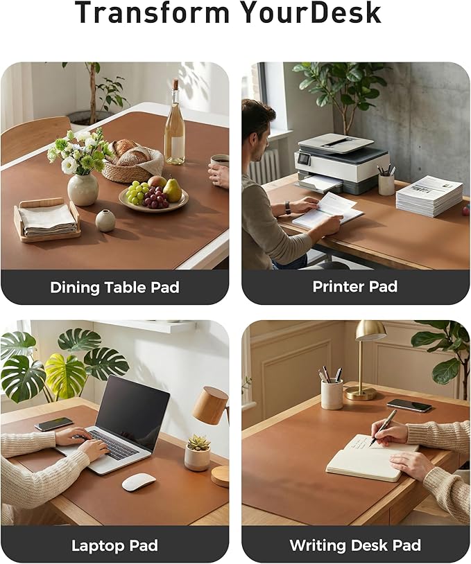 Aothia Faux Leather Desk Mat - Large Mouse Pad, Non-Slip PU Leather Blotter, Waterproof Writing Surface for Office and Home (Brown, 63" x 24")