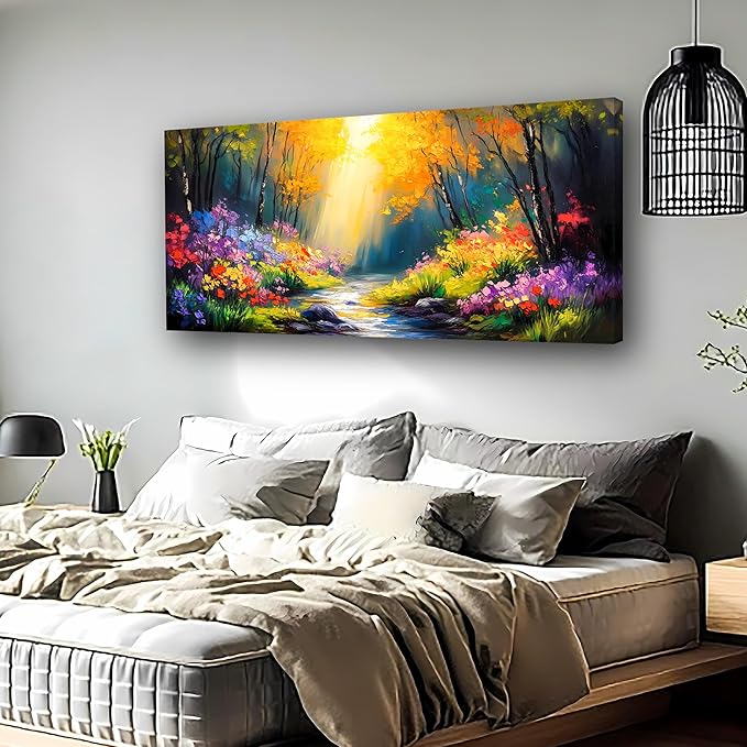 Abstract Wall Art Canvas Print Forest Landscape Painting Bathroom Decorative Paintings Modern Style Living Room Bedroom Office Home Decorations Nature Landscape Artwork 20x40 inches