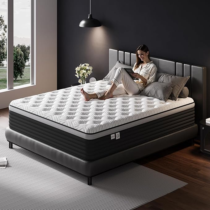 COOLMI Twin Mattress, 12 Inch Hybrid Memory Foam Mattress in a Box, Pressure Relief for Back Support, Medium Firm, Individually Pocket Springs, 100-Night Trial & CertiPUR-US Certified, Twin Size