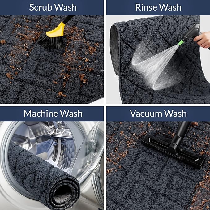 Walensee Indoor Doormat, Front Door Mat for Entrance (36"x59" Grey) Machine Washable Entryway Rug, Non Slip Trapper Door Rugs Absorbent Dirt Low Profile Shoes Scraper Inside Floor Mats for Entry