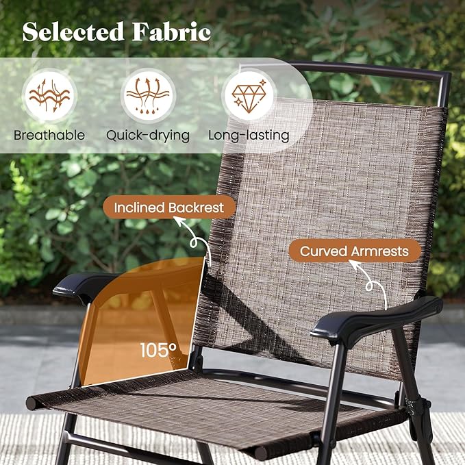 Goplus Patio Bistro Set, 3-Piece Patio Dining Furniture Set with Round Tempered Glass Table, 2 Foldable Chairs, Small Outdoor Folding Chairs & Table Set for Porch Garden Pool Yard