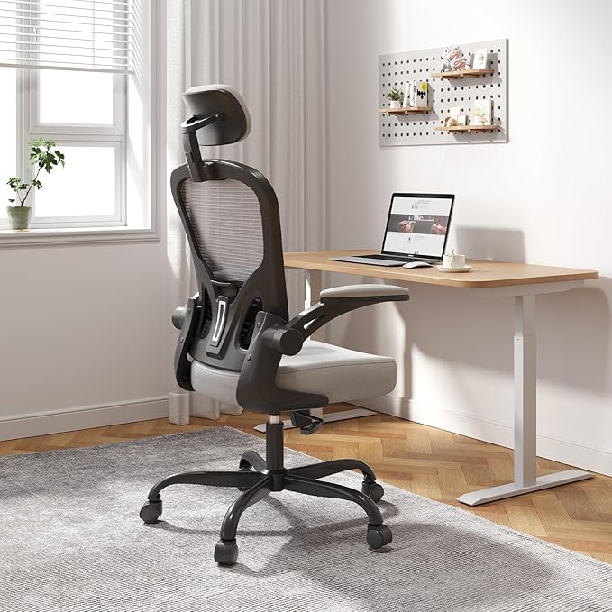 Synorla Office Chair Ergonomic Desk Chair, 330LBS Capacity, High Back Computer Design for Long Hours Comfort, Rolling Swivel Executive Task for Home Office with Flip-up Armrests, Black Grey