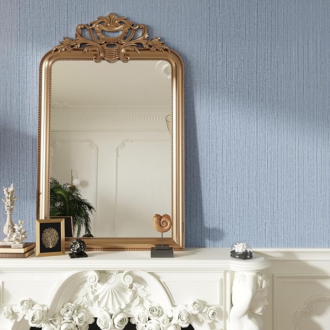 CRE8TIVE 24"x118" Wide Light Blue Grasscloth Peel and Stick Wallpaper Fabric