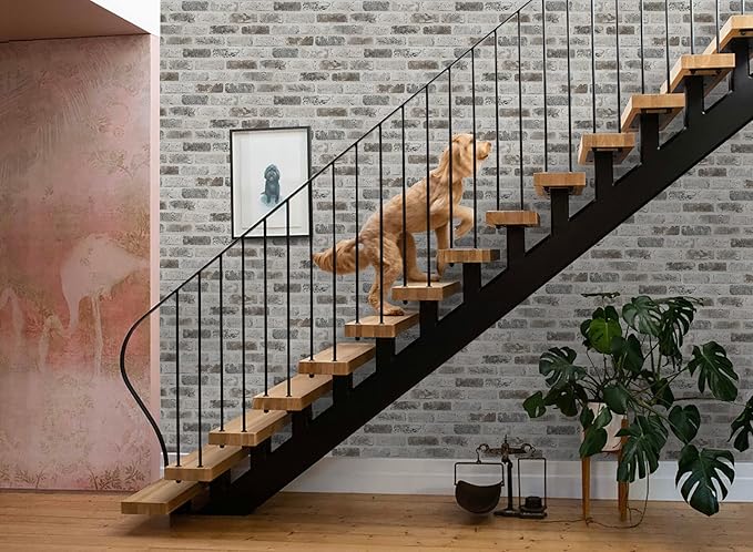 Guvana 17.3"×197" Brick Peel and Stick Wallpaper Grey Brown 3D Self Adhesive