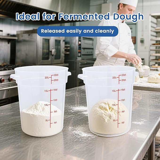 4 Pack 4QT Round Food Storage Containers with Lids, BPA-Free Polypropylene NSF Commercial Food Container, with Labels & Measuring Cup