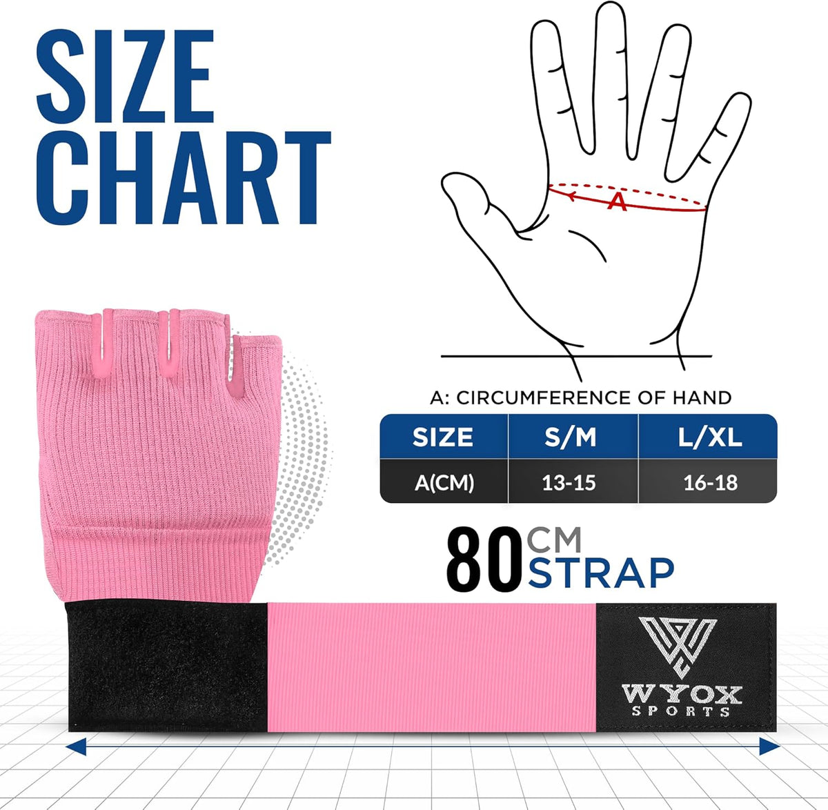 WYOX Gel Boxing Hand Wraps - Padded Knuckle Support & Quick Wrist Strap | 80cm Fingerless MMA Gloves