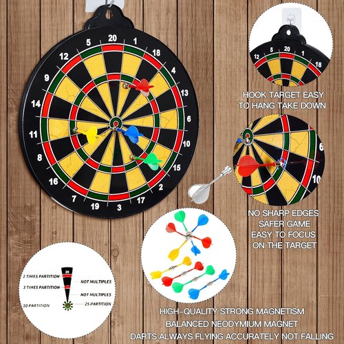 Moopok Magnetic Dart Board for Kids - 12 Magnetic Darts & Sticky Balls | Indoor/Outdoor Fun for Ages 3-12