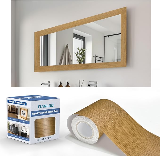 TIANLDD 27 FT Wood Grain Wallpaper Border, Removable Waterproof Mirror Border