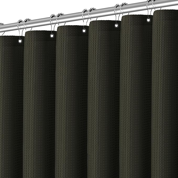 72 x 84 Shower Curtain Waterproof Fabric Shower Curtain Waffle Weave Heavy Duty Shower Curtain Set for Bathroom,Washable, 256GSM Modern Shower Curtains with 12 Metal Hooks, 72Wx84H Brown