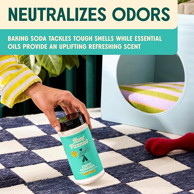 Aunt Fannie's Carpet Refresher & Deodorizer Powder, Multi-Purpose Rug, Carpet, and Upholstery Odor Eliminator for Homes with Cats and Dogs, Bright Lemon Scent, 16 Oz (Pack of 6)