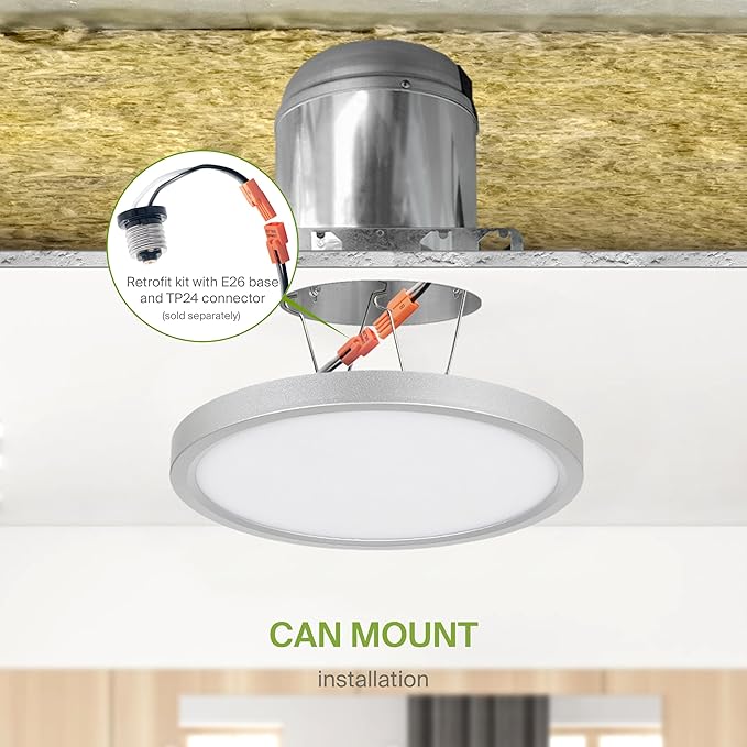 ASD LED 7" Round Flush Mount Ceiling Light Fixture, Low Profile Surface Lighting | 5CCT, Dimmable, Ultra-Thin, ETL Listed | 15W 1260LM 2700-6000K 120V | Kitchen, Bedroom, Hallway Lamp | Nickel