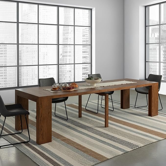 Transformer Table - Solid Wood Extendable Dining Table, Seats 2-12, Expandable Dining Room Table, Space-Saving Furniture, Kitchen and Dining Room Furniture (Brown, Table + Coffee Table)