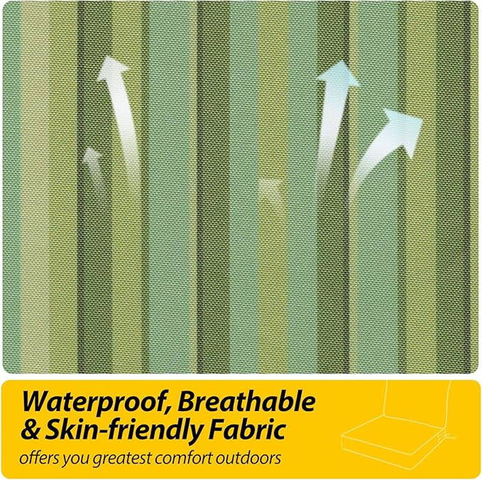 AAAAAcessories Outdoor Seat Cushions for Chairs, Fade-Resistant, Waterproof Patio Furniture Replacement Cushions, 20" x 18" x 3" + 20" x 17", Mossy Forest Stripe