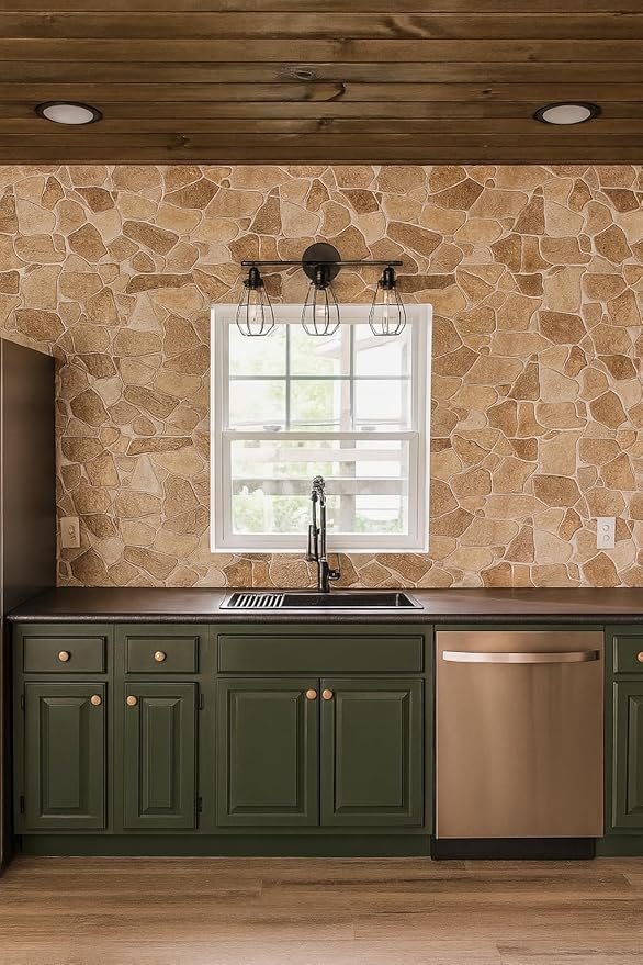 Dundee Deco 3D Wall Panels Faux Stone PVC Brown Beige, 3.2 ft X 2.1 ft