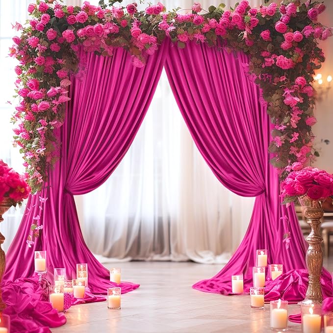 8 Panels Fuchsia Backdrop Curtain for Parties Birthday Party Wrinkle Free Hot Pink Photo Curtains Backdrop Drapes Fabric Decoration for Wedding 40ft(W) x 10ft(H)
