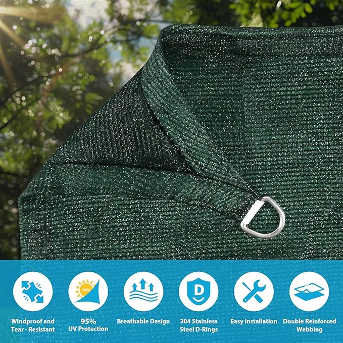Amagenix Sun Shade Sail 16'X16' Curved Edge Outdoor Shade Canopy Dark Green Breathable 95% UV Block Shade Cloth for Patio Garden Backyard (We Make Custom Size)