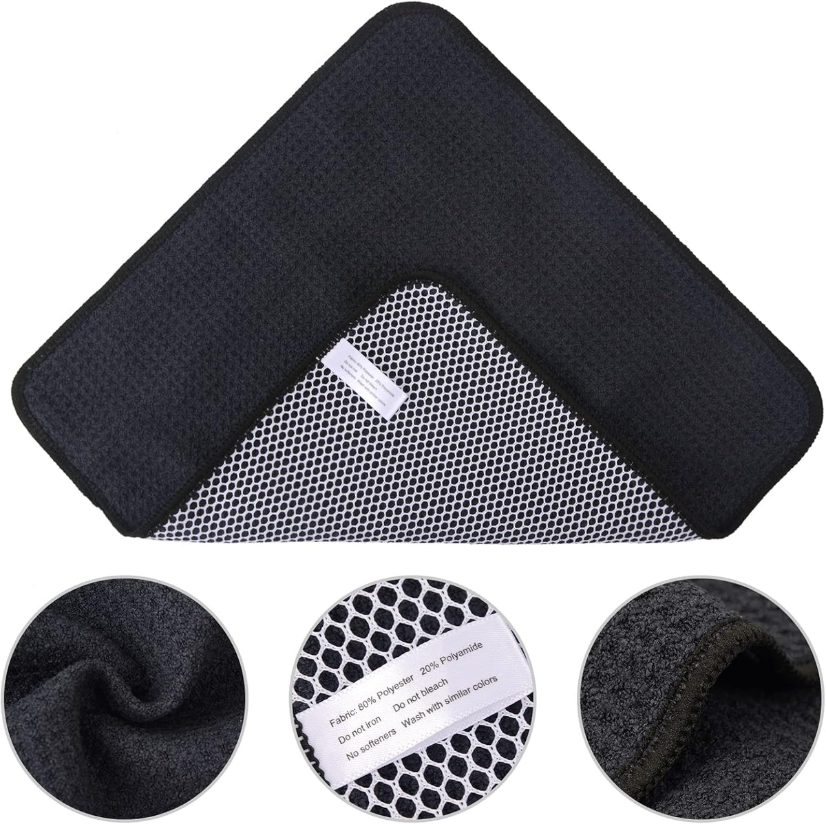 KinHwa Kitchen Washcloths for Dishes Absorbent Microfiber Dish Cloths Quick Dry Dish Rags with Poly Scour Scrub Side Ideal for Kitchen Cleaning (Black-B, 12inchx12inch 6 Pack)