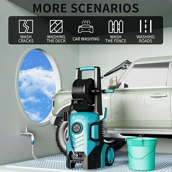 2026new Pressure Washer 5000PSI with Adj-8-Level Touch Screen, 34" Tall Power Washer, 4 Quick Connect Nozzles, Inlet Hose&Filter&500mlFoam Cannon for Cars/Fences/Driveways,Blue