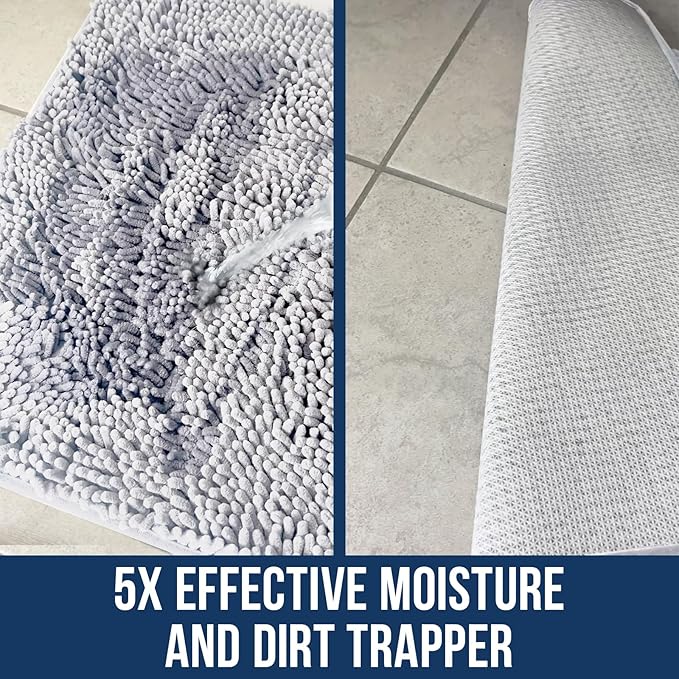 Muddy Mat Chenille Bathroom Rugs Quick Dry Microfiber Mats Non Slip Washable, Extra Thick, Soft and Highly Absorbent Bath Mats for Bathroom, Kitchen, and Shower Floor - White Small 28"X18"
