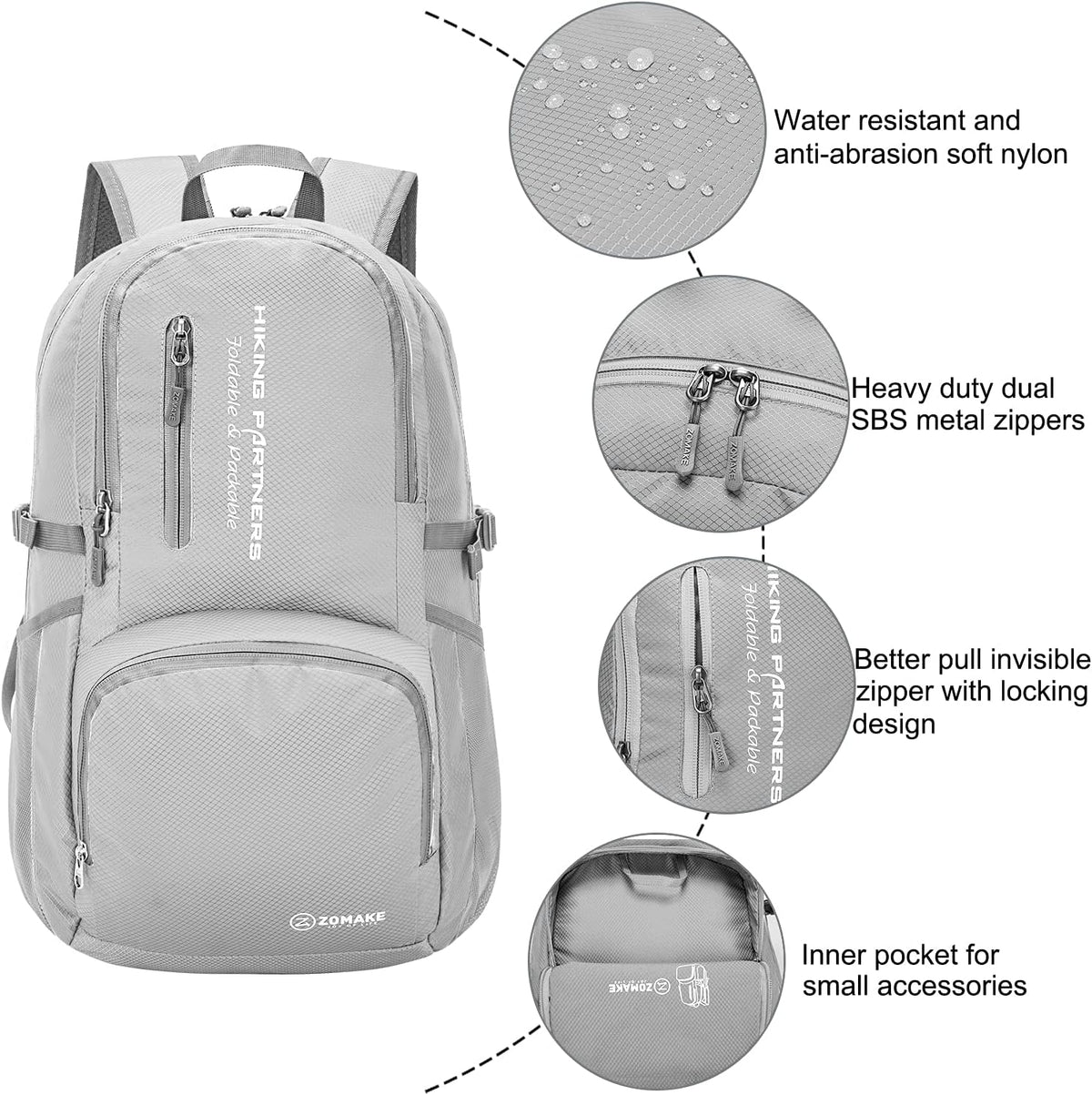 ZOMAKE Lightweight Packable Backpack - 35L Light Foldable Hiking Backpacks Water Resistant Collapsible Daypack for Travel(Dimgray)