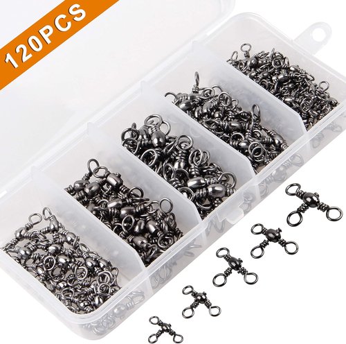 120pcs Heavy Duty 3-Way Fishing Swivels Kit - T-Shape Connectors for Catfish & Saltwater Surf Fishing