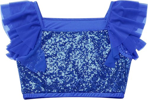 Lyrical Dance Dress - Women's Sparkly Sequins Crop Top with Tiered Chiffon Midi Skirt
