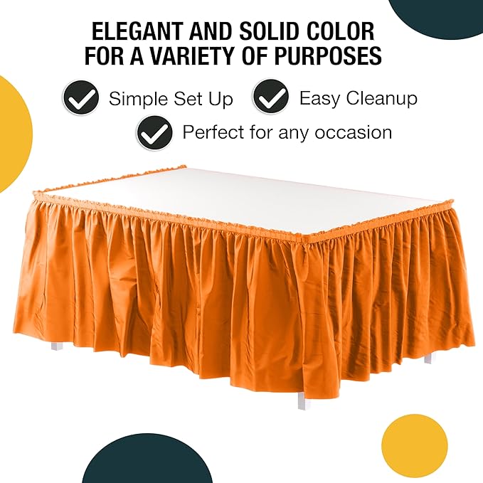 Exquisite Ruffle Table Skirt Orange 6 Pack 14 Ft Long Table Skirts for Rectangle Tables 6ft Plus or Round Tables Skirts with Adhesive Strip for Gender Reveal Decor & Happy Birthday Parties