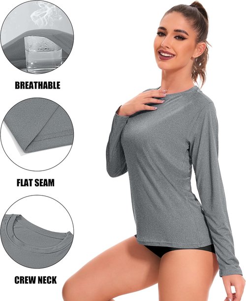 Kinglaman Women's Long Sleeve Workout Shirts - UPF 50+ Rash Guard for Sun Protection | 6 Pack