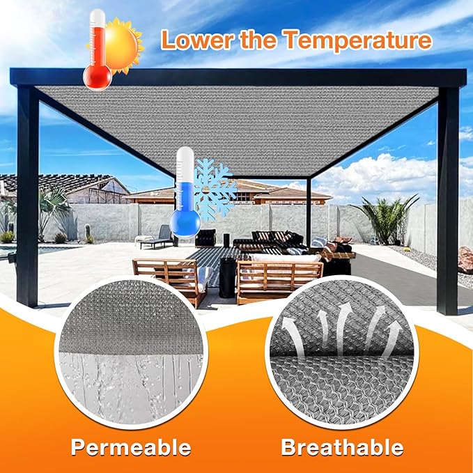 Artpuch Outdoor Pergola Shade Cover 8x23 FT Sun Shade Cloth with Grommets Light Grey 90% UV Protection Canopy Patio Privacy Screen (Customized Available)