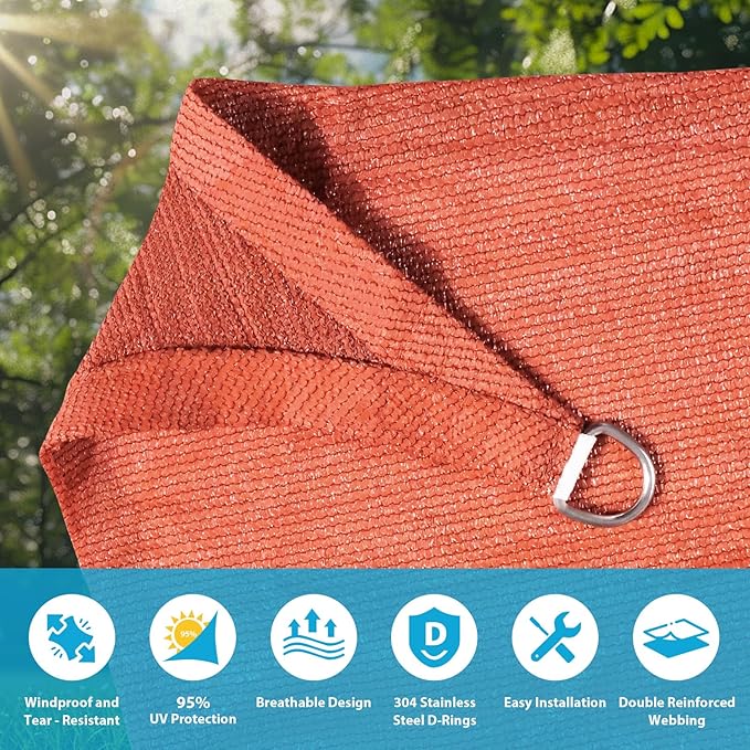 Amagenix Sun Shade Sail 16X26 Curved Edge Outdoor Shade Canopy Rust Red Breathable 95% UV Block Shade Cloth for Patio Garden Backyard (We Make Custom Size)
