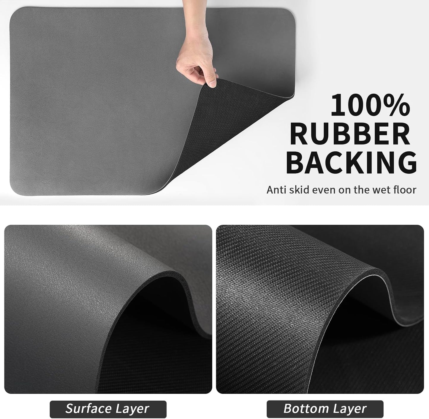 Dish Drying Mat for Kitchen Counter, Heat Resistant Drainer Mats with Non-slip Rubber Backed, Hide Stain Kitchen Super Absorbent Draining Mat, Easy to Clean Dish Rack Pad, Dark Grey 18"x32"