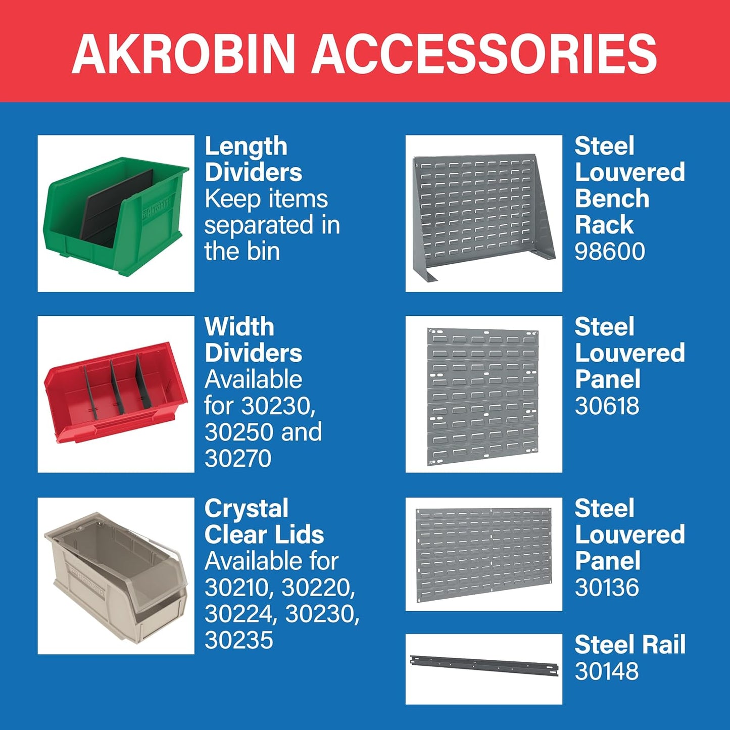 Akro-Mils 30224 AkroBins Plastic Storage Bins, Space-Saving Stackable Bins for Garage, Pantry, Craft Organization, 11" L x 4" W x 4" H, Red, 12-Pack