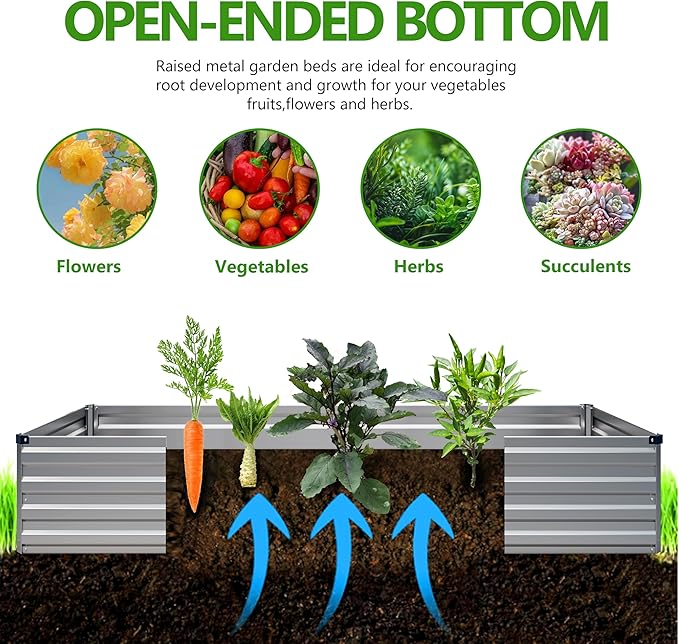 2PCS 12x3x1ft Galvanized Raised Garden Bed,Outdoor Planter Box Metal Patio Kit Planting Bed for Vegetables Flowers Herb,Silver