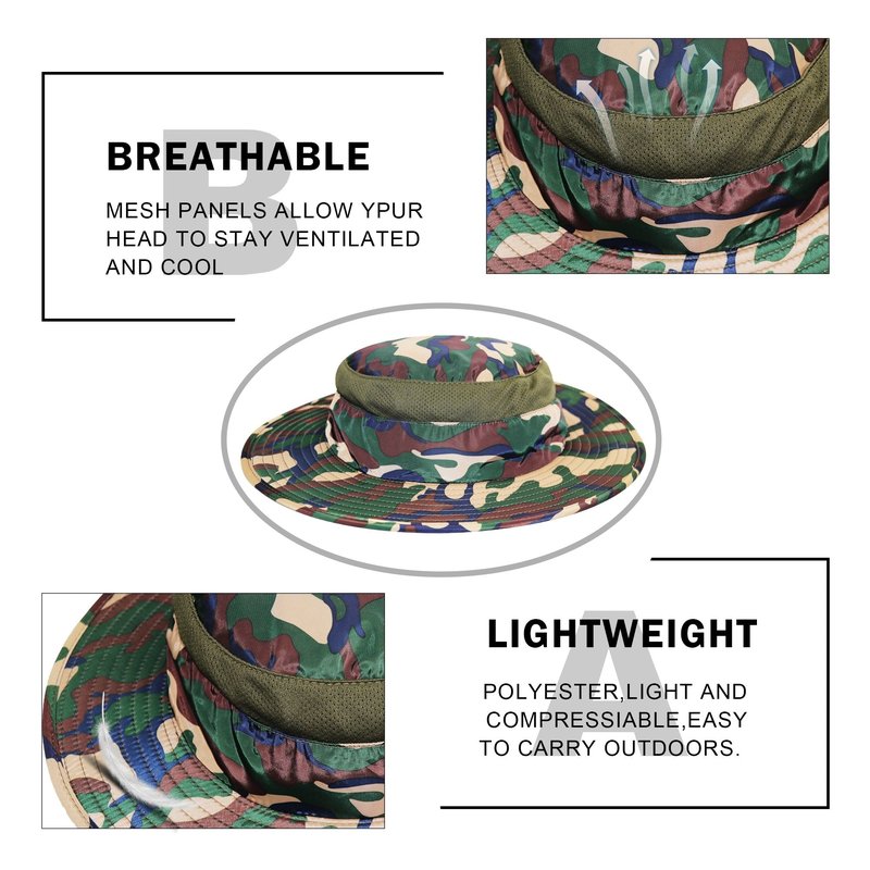 YR.Lover Outdoor UV Sun Protection Wide Brim Fishing Cap with Removable Flap Camouflage
