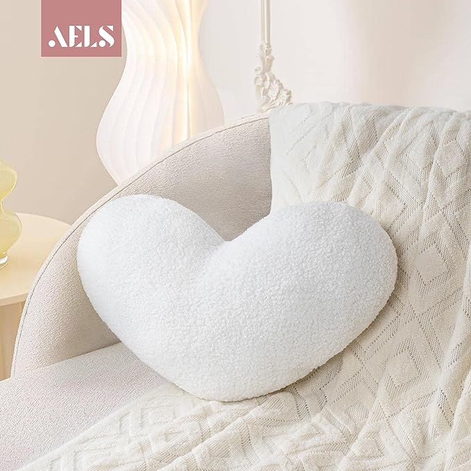 AELS Heart Shaped Pillow, 20 Inches Heart Decorative Throw Pillows, Boucle Love Cute Pillow, Valentines Day Decorations, Wedding Decor, Living Room Bedroom Nursery Decor, White