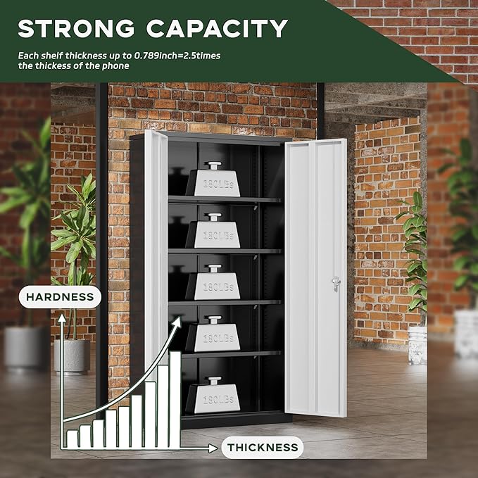 Greenvelly Metal Garage Storage Cabinet with Doors and Adjustable Shelves,72" Steel Lockable File Cabinet for Home Office,Garage,School(Black Grey,36" W x 18" D)