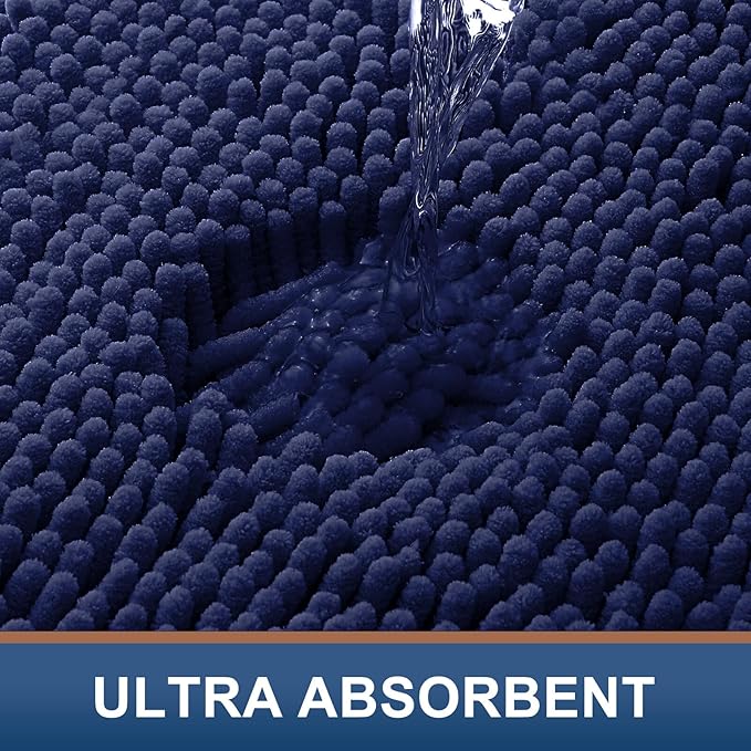 Smiry Luxury Chenille Bathroom Rugs 59x35, Extra Soft and Absorbent Shaggy Bath Mat, Machine Washable, Non-Slip Plush Carpet Runner for Tub, Shower, and Floor, Home Decor Accessories, Navy Blue
