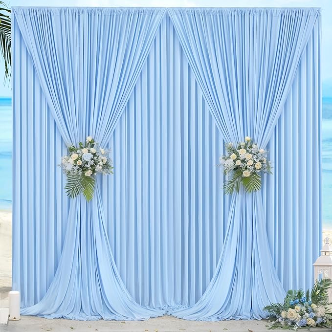 4 Panels Baby Blue Backdrop Curtain for Baby Shower Parties Wrinkle Free Light Blue Curtains Backdrop Drapes Fabric Decoration for Birthday Party Photography 20ft(W) x 10ft(H)