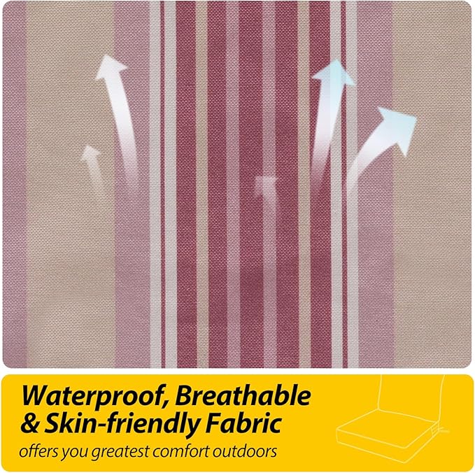 AAAAAcessories Outdoor Seat Cushions for Chairs, Fade-Resistant, Waterproof Patio Furniture Replacement Cushions, 22" x 24" x 5" + 22" x 19", Dusty Rose Garden Stripe