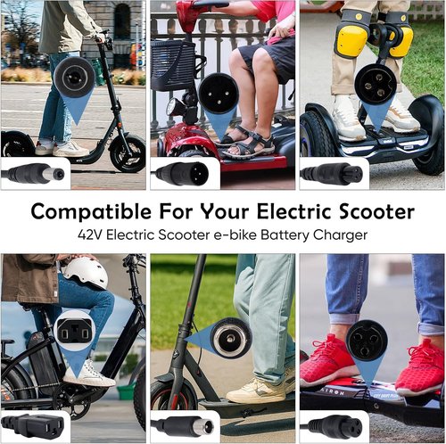 GOTRAX UL Certified 42V 2A Electric Scooter Charger - 6-Prong Power Adapter for Hoverboards & Scooters