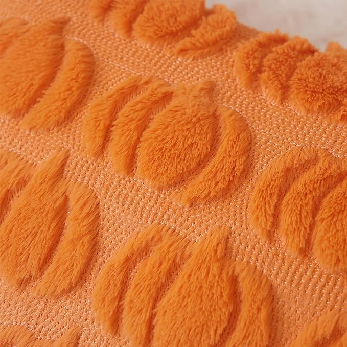 GEEORY Fall Pumpkins Soft Plush Pillow Covers, 16 x 16 Inch Set of 2, Fluffy Faux Fur Wool Decorative Farmhouse Cushion Case for Sofa Home Decoration Orange GC018-16