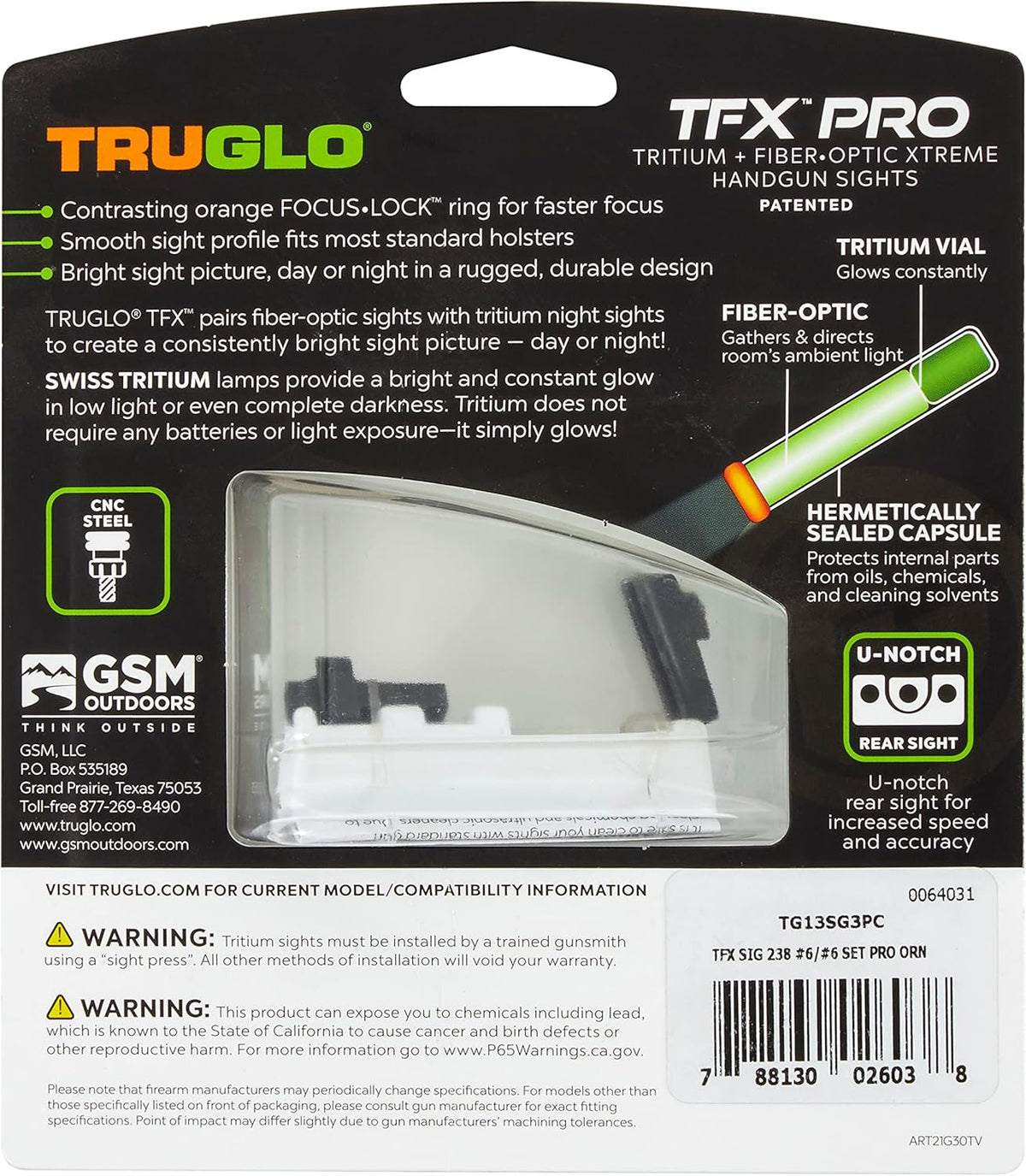 Truglo TFX PRO Night Sight for Handguns - Glowing Tritium & Fiber Optic, Compact & Durable
